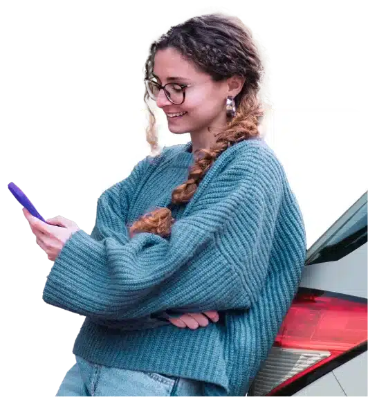 woman using mobile device to view evolution funding auto finance platform