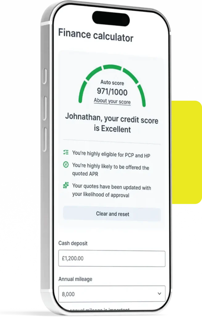 Mobile device view of Evolution Funding Smart Calculator for checking car finance eligibility