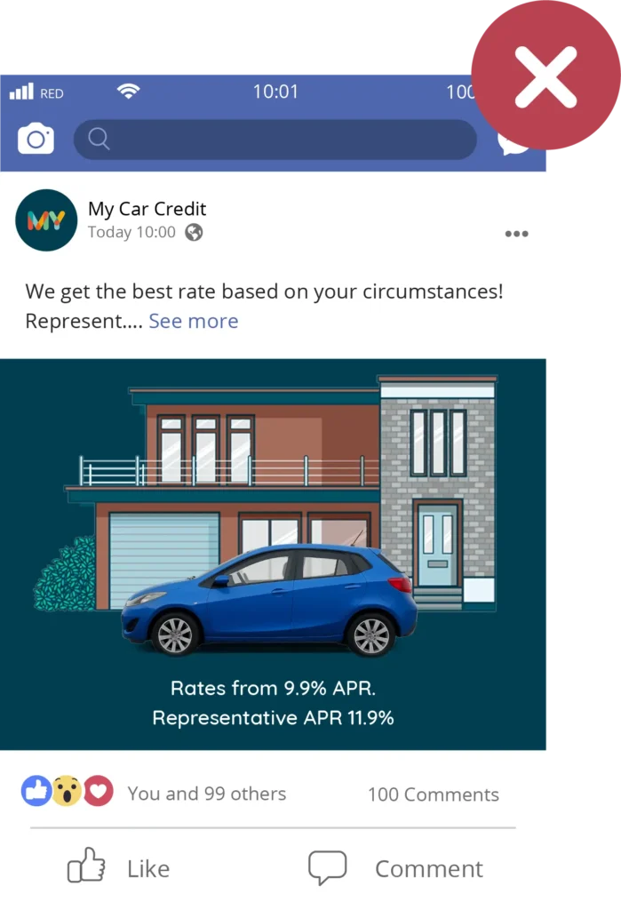 Non-compliant example of showing a representative APR on a social media advert