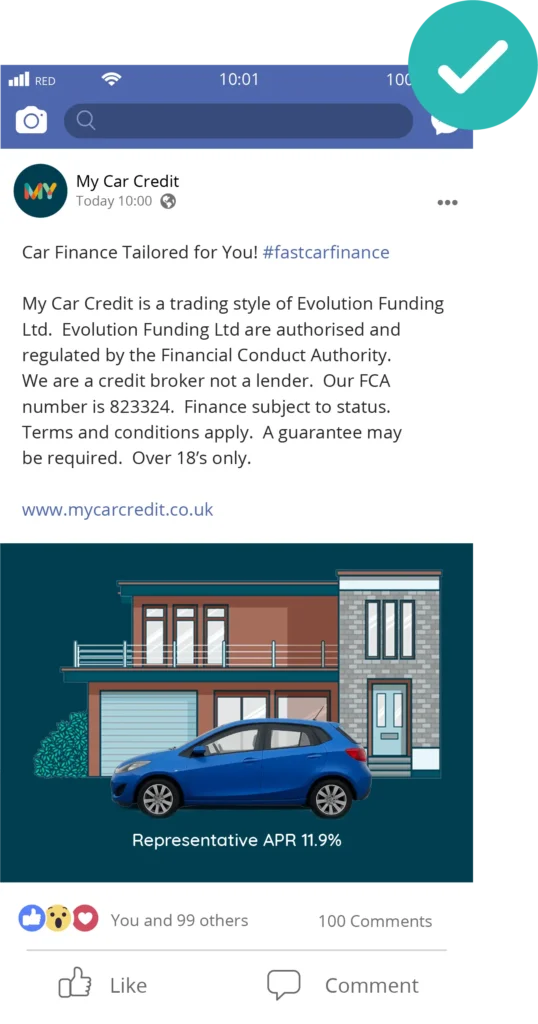 Compliant example of showing a representative APR on a social media advert
