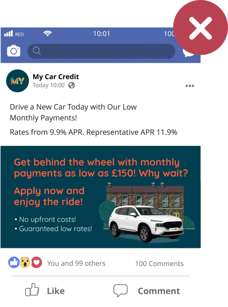 Non-compliant example of a financial promotion on social media