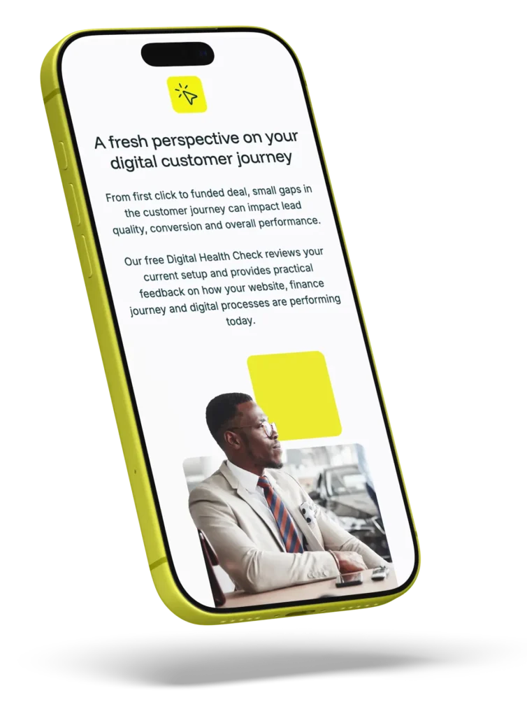 mobile screen showing evolution funding digital health check for dealers